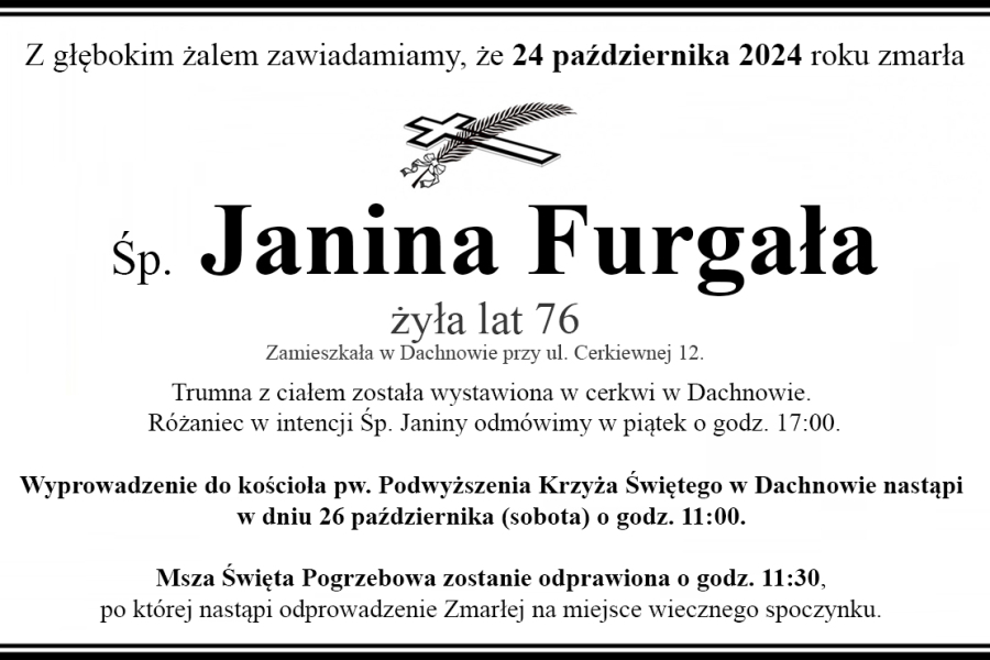 Zmarła Janina Furgała